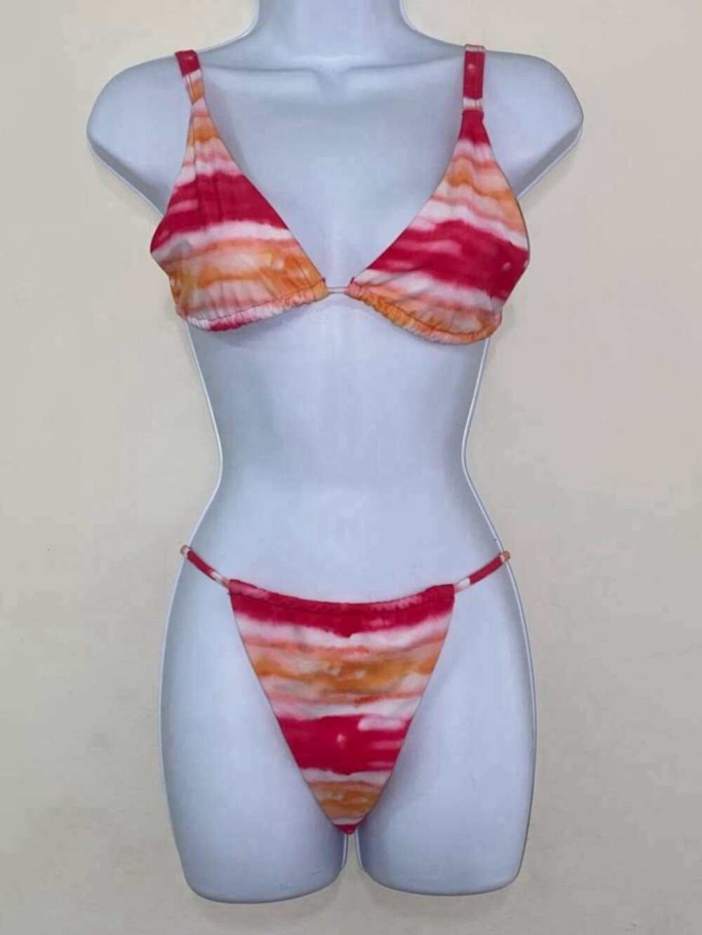Tie‑Dye Bikini Set Red Orange White Triangle Swimsuit